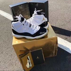 Jordan Athletic Shoes - White and Black with Gold Accents